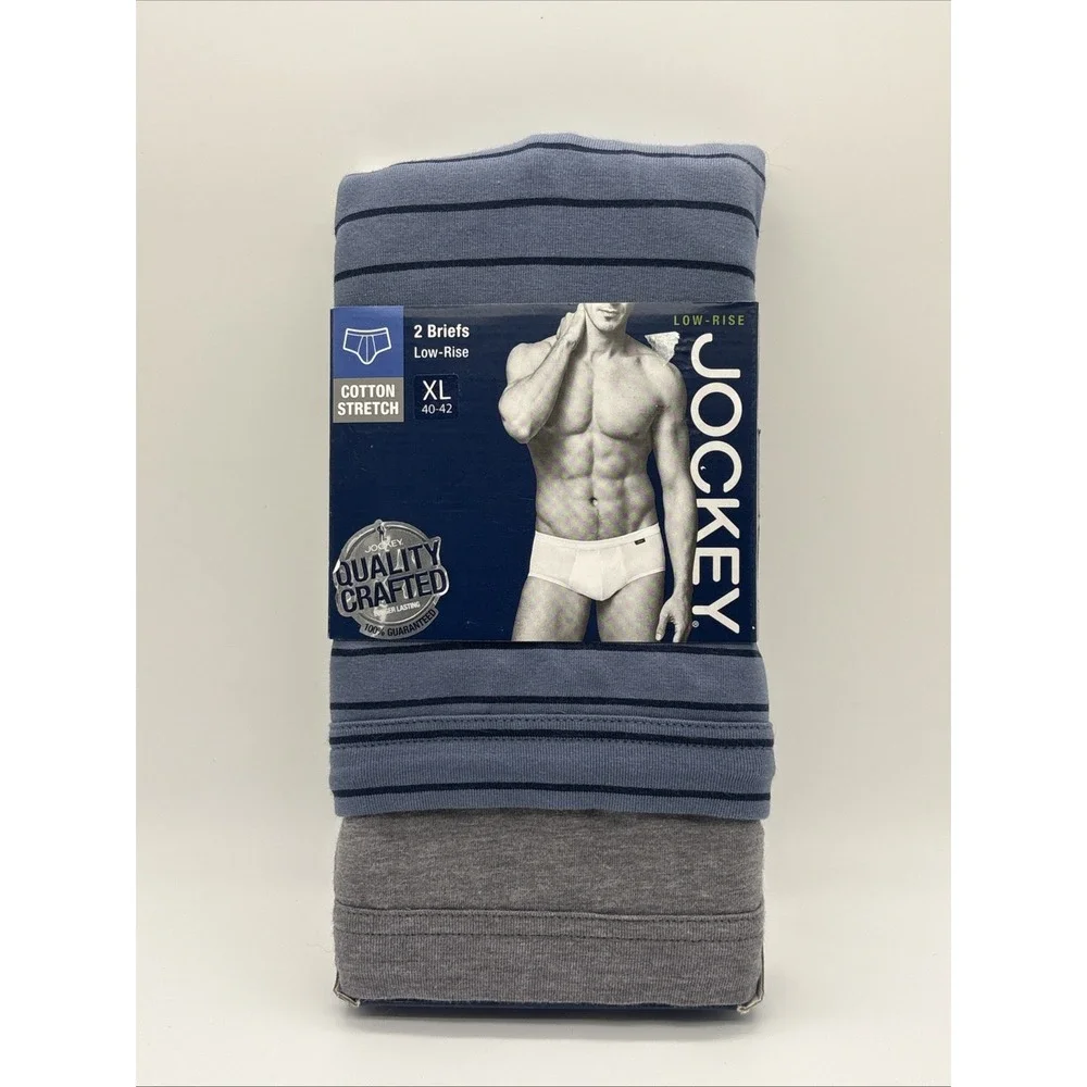 2013 Jockey Men's  Cotton Low Rise Briefs 2 Pack Blue Gray Striped XL 40-42 New